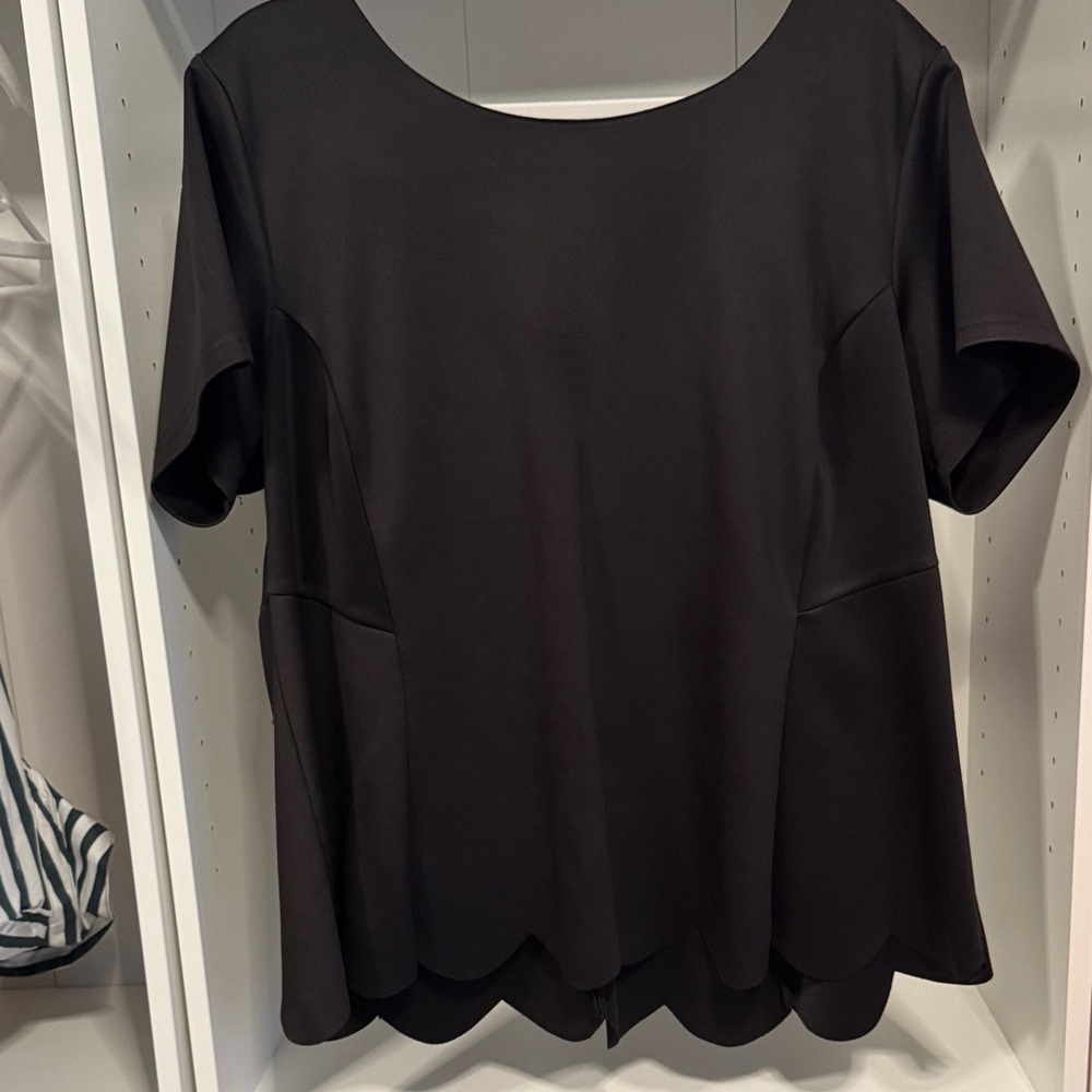 Eloquii Black Scalloped Hem Blouse